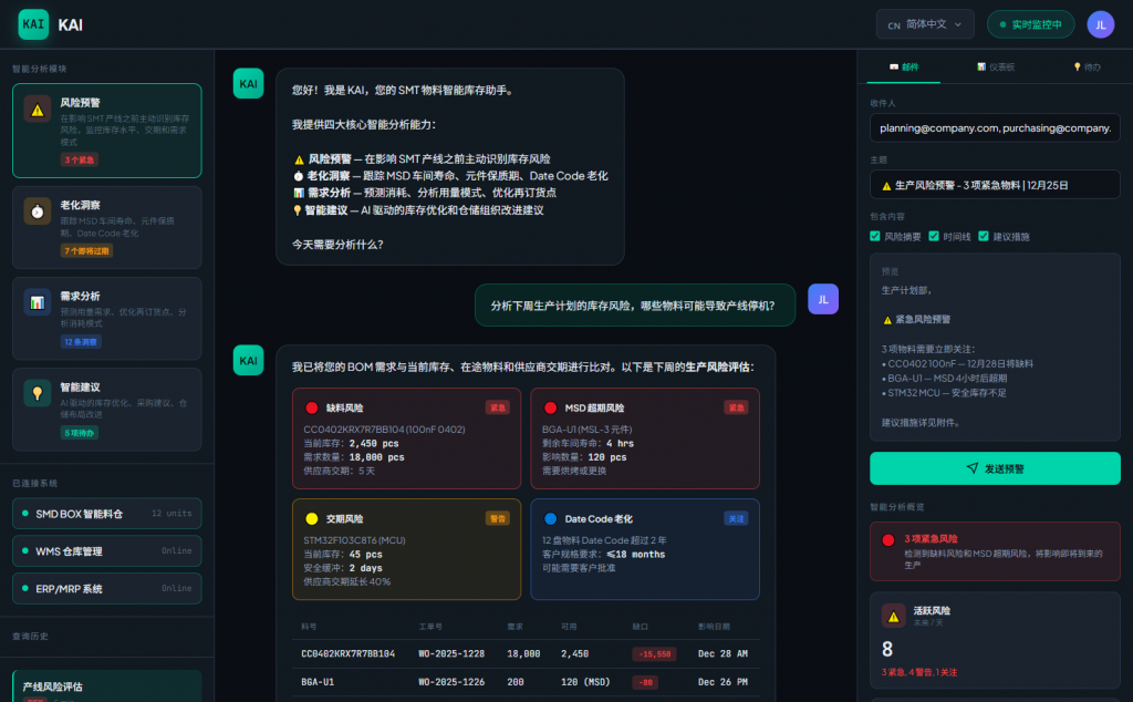 KAI AI Inventory Assistant Interface Screenshot