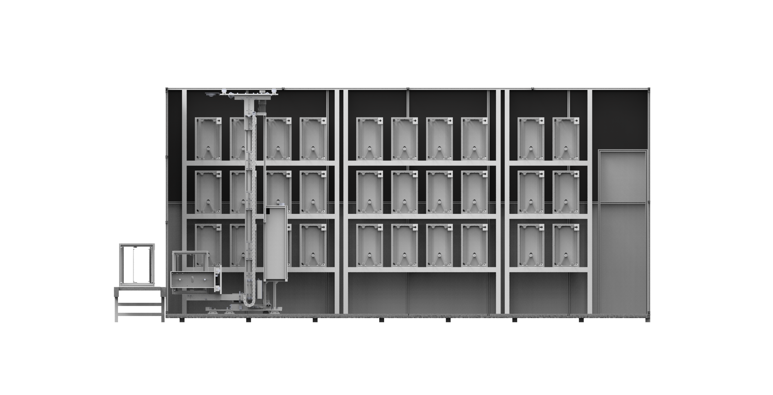 SMD BOX XLM 内部断面図 マガジン収納棚とロボット - Neotel Technology